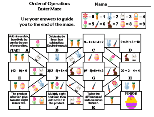 Order of Operations Activity: Easter Math Maze