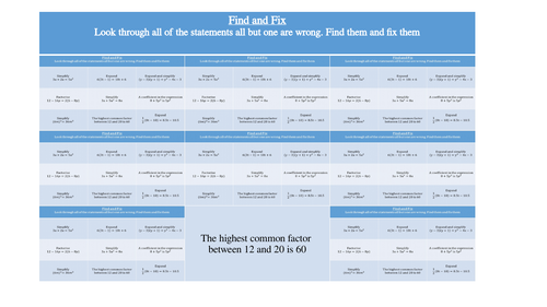 Find and Fix- Algebraic Manipulation