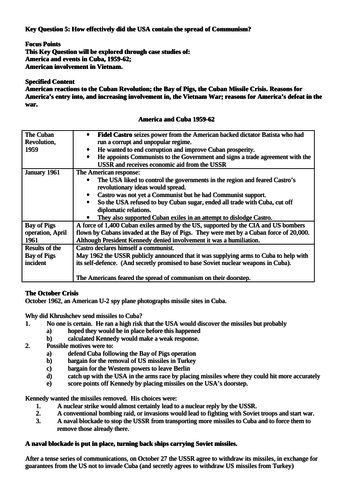 Revision Exercise For IGCSE : Cuban Missile Crisis and Vietnam War