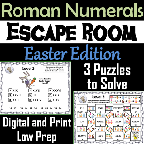 Easter Escape Room Math: Roman Numerals Game (4th 5th 6th 7th Grade)