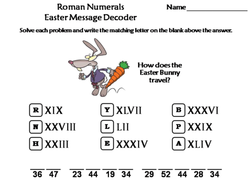 Roman Numerals Easter Math Activity: Message Decoder