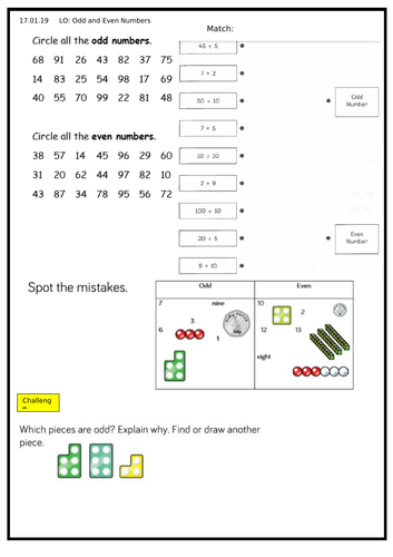 Year 2 Odd and Even Numbers Worksheet