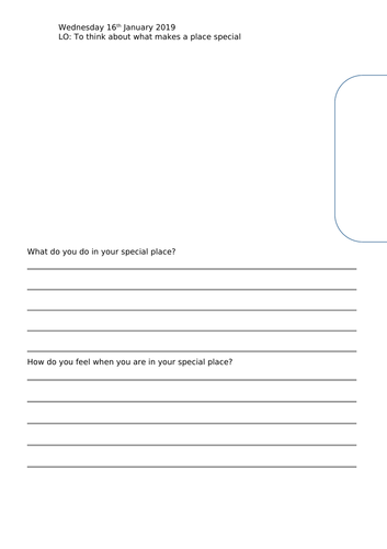 KS1 RE Special Places Worksheet