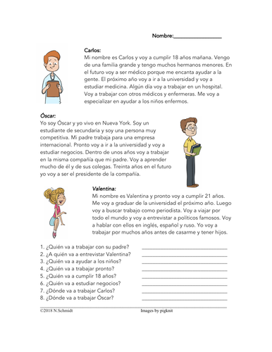 Spanish Conversational Future Ir A Infinitive Lectura De Mi Futuro Teaching Resources