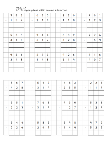 Column Addition And Subtraction Worksheets Year 5