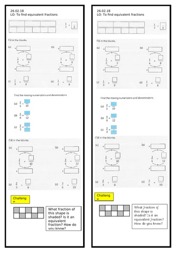 Year 3 Equivalent Fractions Worksheet