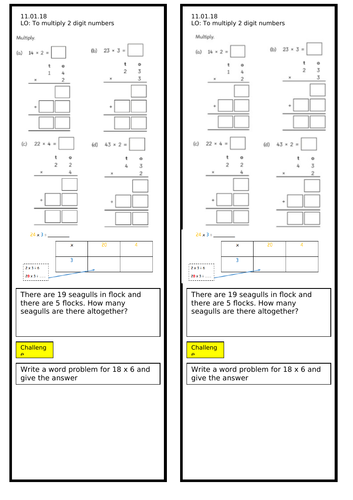 Year 3 Multiplying 2 Digit Numbers Worksheet