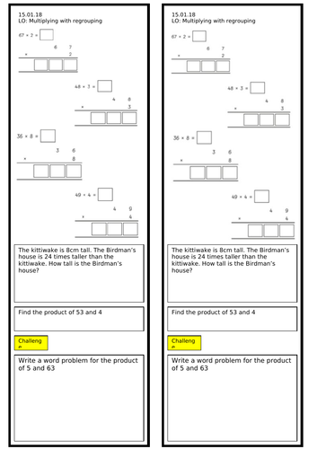 Year 3 Multiplying with Regrouping Worksheet