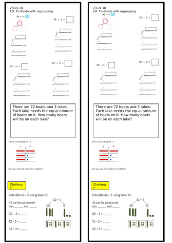 Year 3 Dividing by Regrouping Worksheet