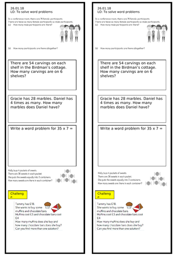 Year 3 Multiplication Word Problems Worksheet