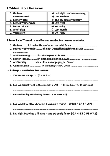 Perfect Tense Haben Sein And Simple Past Opinions Teaching Resources