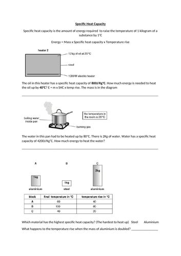 Specific Heat Capacity Worksheet