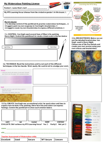 Watercolour Techniques worksheet- Art Painting