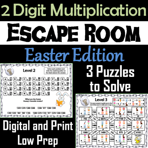 Easter Escape Room Math: Two Digit Multiplication Game (3rd 4th 5th Grade)