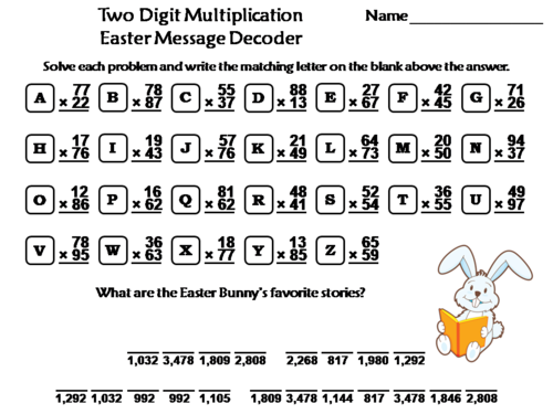 Two Digit Multiplication Easter Math Activity: Message Decoder