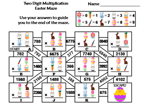 Two Digit Multiplication Activity: Easter Math Maze