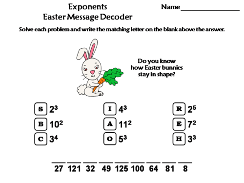 Exponents Easter Math Activity: Message Decoder