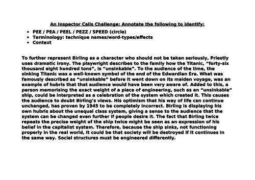 An Inspector Calls GCSE Annotation Starter