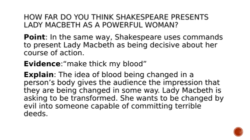 Macbeth Lady Macbeth Model PEE Paragraph