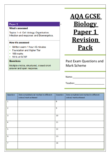 Aqa Gcse Biology 9 1 Paper 1 Revision Past Paper Questions And Mark 