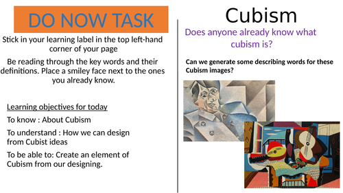Intro to Cubism Yr 9 Art SOL SOW whole lesson