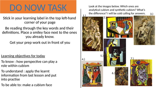 Cubism ideas lesson, Year 9 ART perspective 2