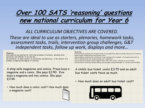 year 6 SATS style questions based on every objective in the curriculum
