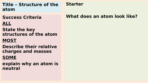 Atomic structure (two lessons)