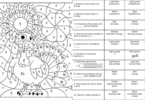 AQA GCSE Rates of reaction colour by numbers sheet