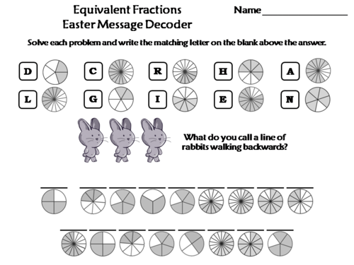 Equivalent Fractions Easter Math Activity: Message Decoder