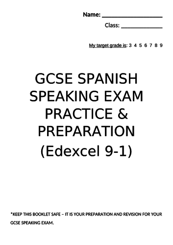 EDEXCEL 9-1 SPANISH SPEAKING EXAM REVISION PREPARATION PRACTICE
