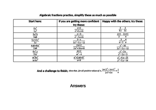 Simplifying algebraic fractions practice