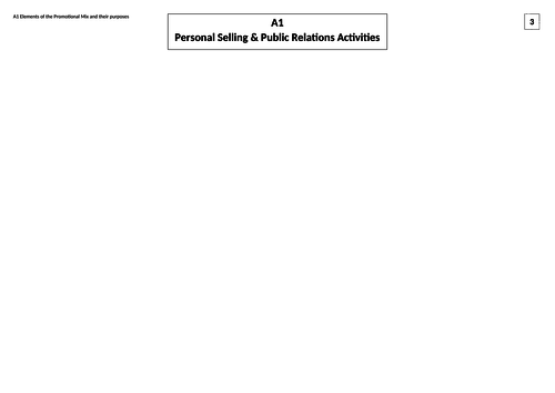 BTEC Tech Award Enterprise - A1 Personal Selling & Public Relation Activities - Revision Sheet