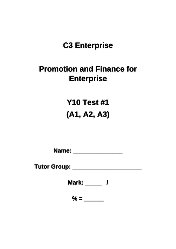 BTEC Tech Award Enterprise (Business) - Assessment - Mock Paper  - A1 Promotion & Advertising