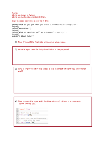 Basics of Python: Inputs and Wait code ( linking with Scratch)