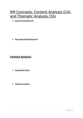 Psychology Research Methods Content Analysis and Thematic Analysis (Class Practicals)