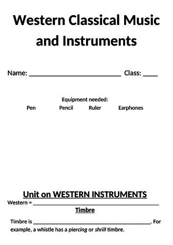 Complete Unit with all resources on Western Classical Music and Instruments