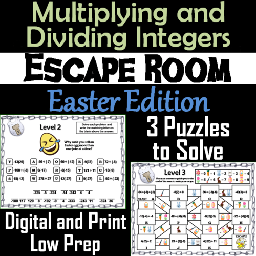 Multiplying and Dividing Integers Game: Escape Room Easter Math Activity