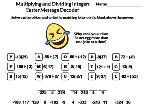 Multiplying and Dividing Integers Easter Math Activity: Message Decoder