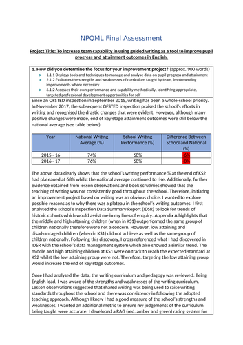 NPQML Final Assessment 2018/19