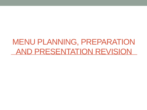 Menu Planning, preparation and Events