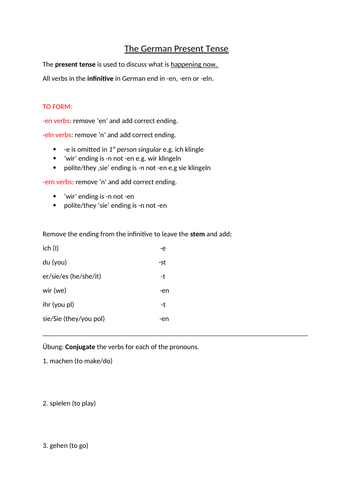 German Present Tense - explanation and practice