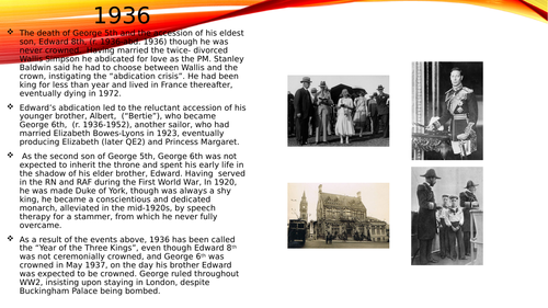 Outline Powerpoint presentation on te reign of George 6th.