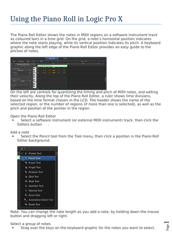 Logic Pro X Piano Roll Help Sheet