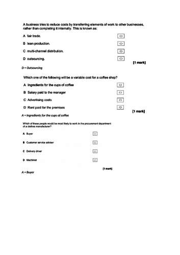 AQA GCSE Business: Unit 3 Operations Assessment