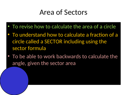 area of sectors differentiated lesson and worksheet