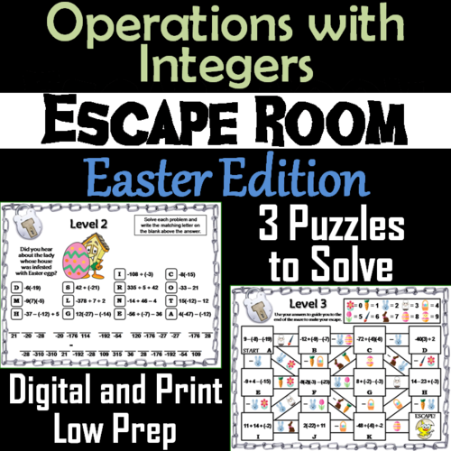 Operations with Integers Game: Escape Room Easter Math Activity