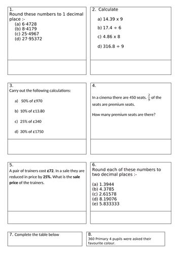 Fractions and Percentages Relay Race