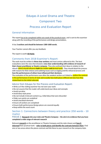 Drama: KS5: Eduqas Drama and Theatre Component 2 Devising Process and Evaluation Report Writing