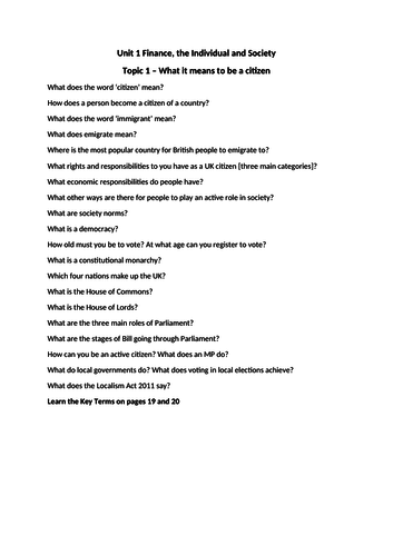 LIBF CEFE Unit 1 FIS - Topic 1 and 2 revision questions